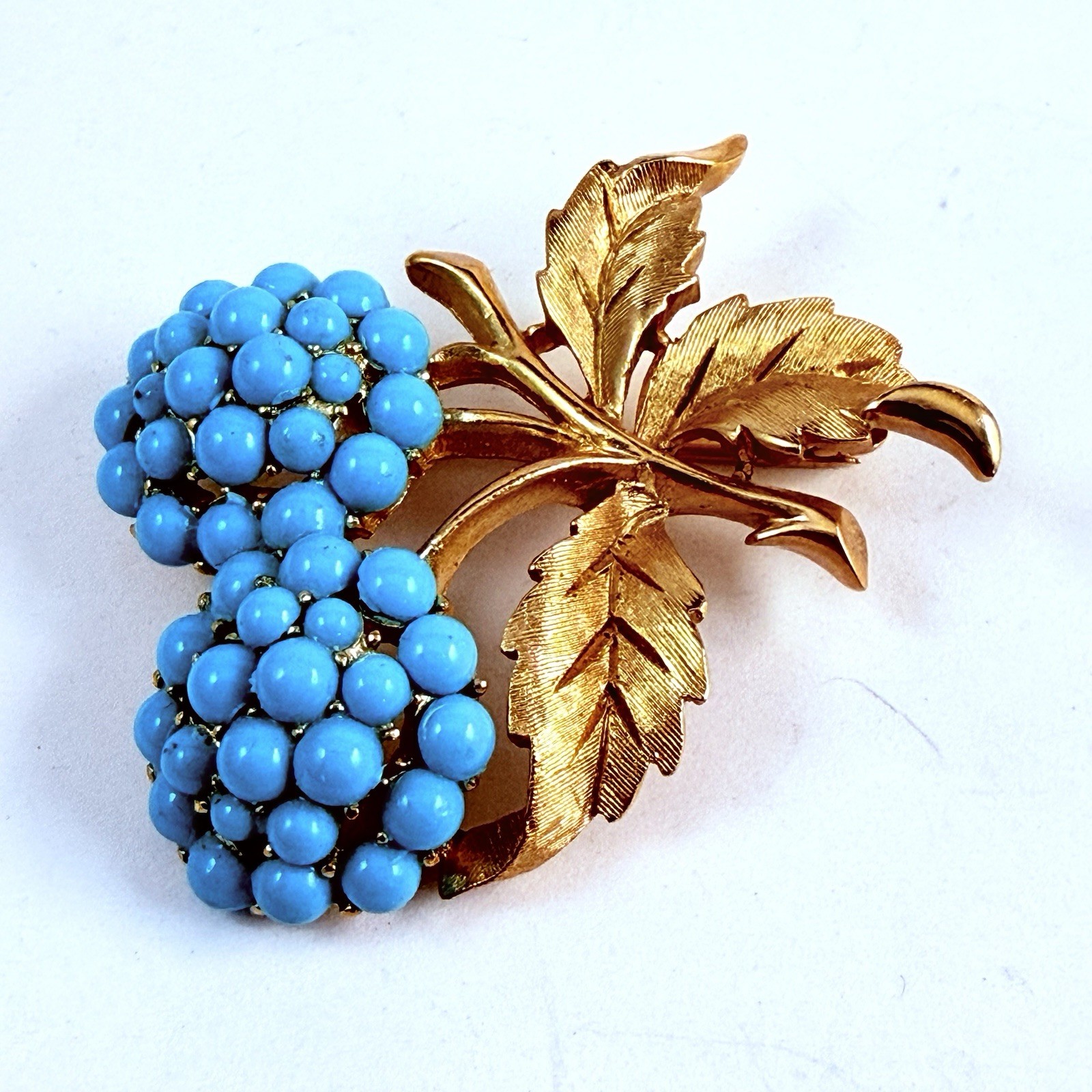 Vintage TRIFARI Faux Turquoise Double Flower Brooch Estate Pin Rare