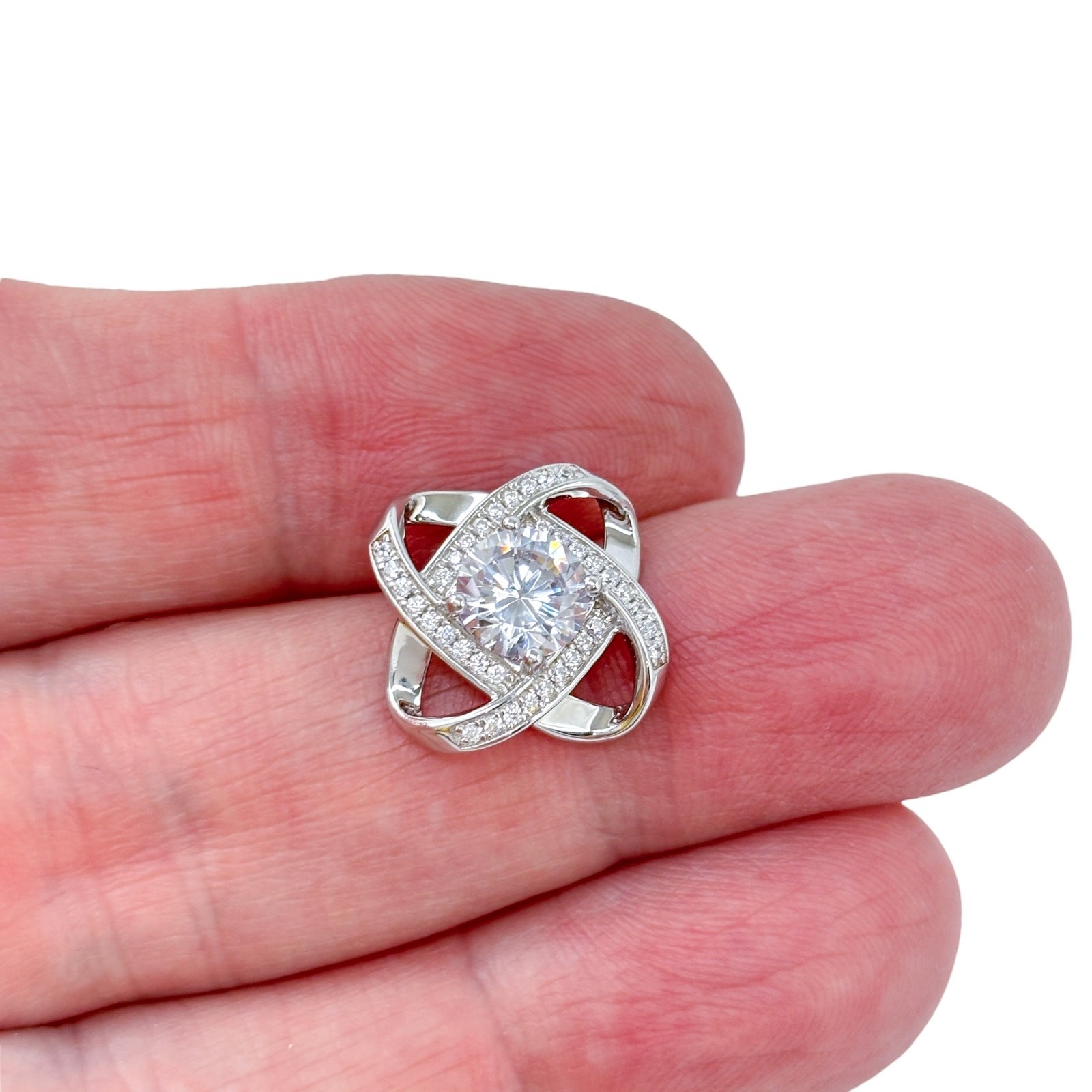 Crossover Cubic Zirconia Cushion Cut Pendant | Vintage Sterling Silver 925