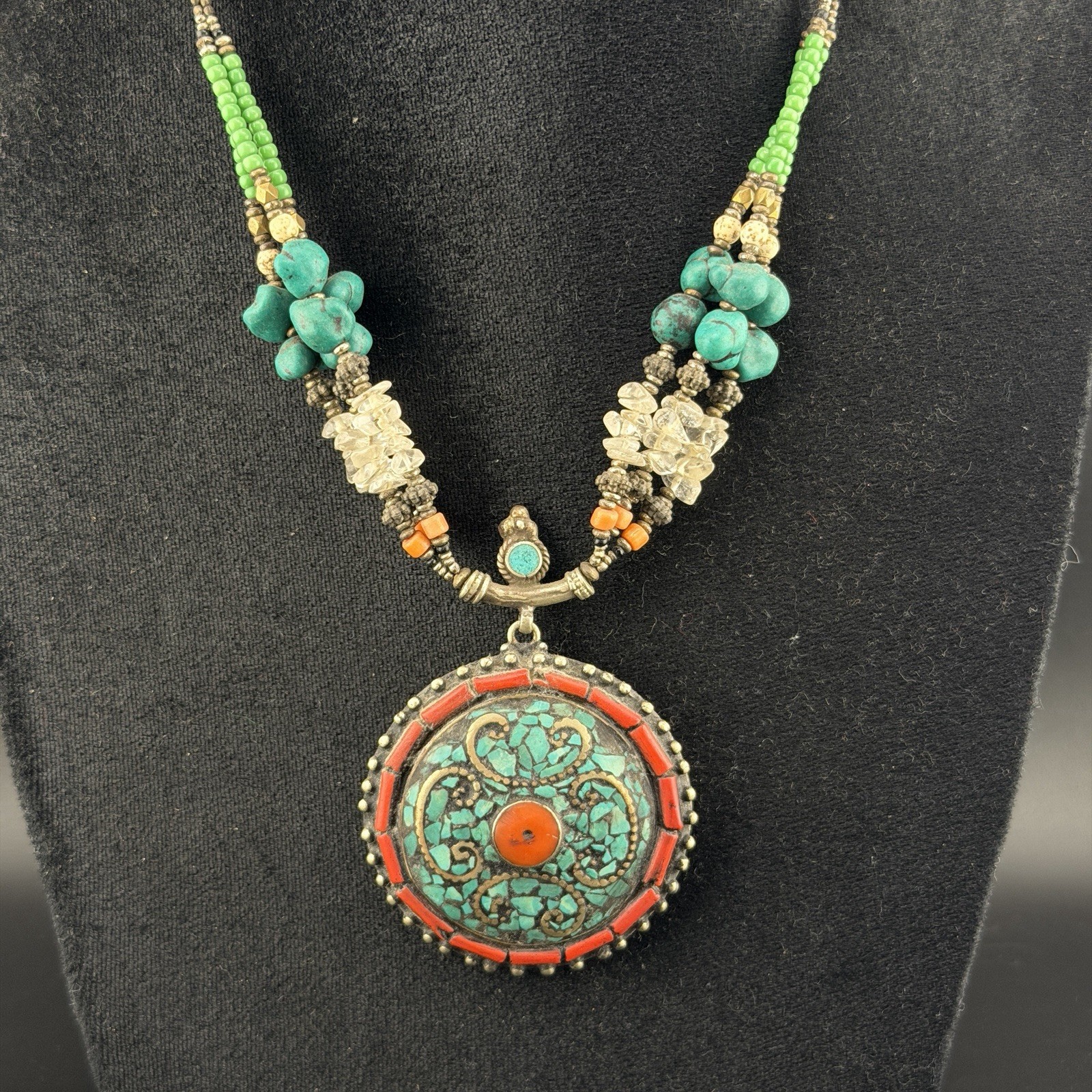 Amazing Double Sided Pendant Remarkable Tibetan Handmade Traditional Necklace