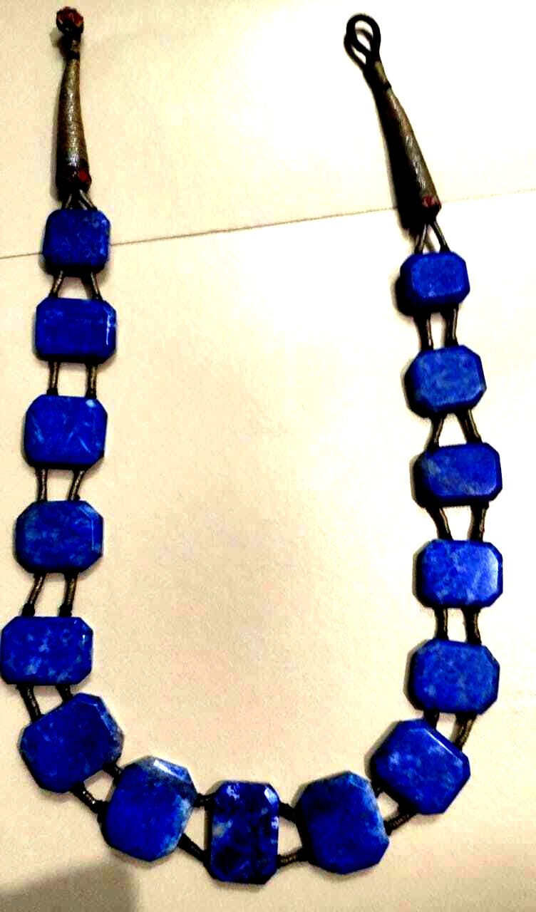 VINTAGE RARE ANTIQUE LAPIS LAZULI OPAQUE BLUE STONE CUT POLISHED 15 NO NECKLESS
