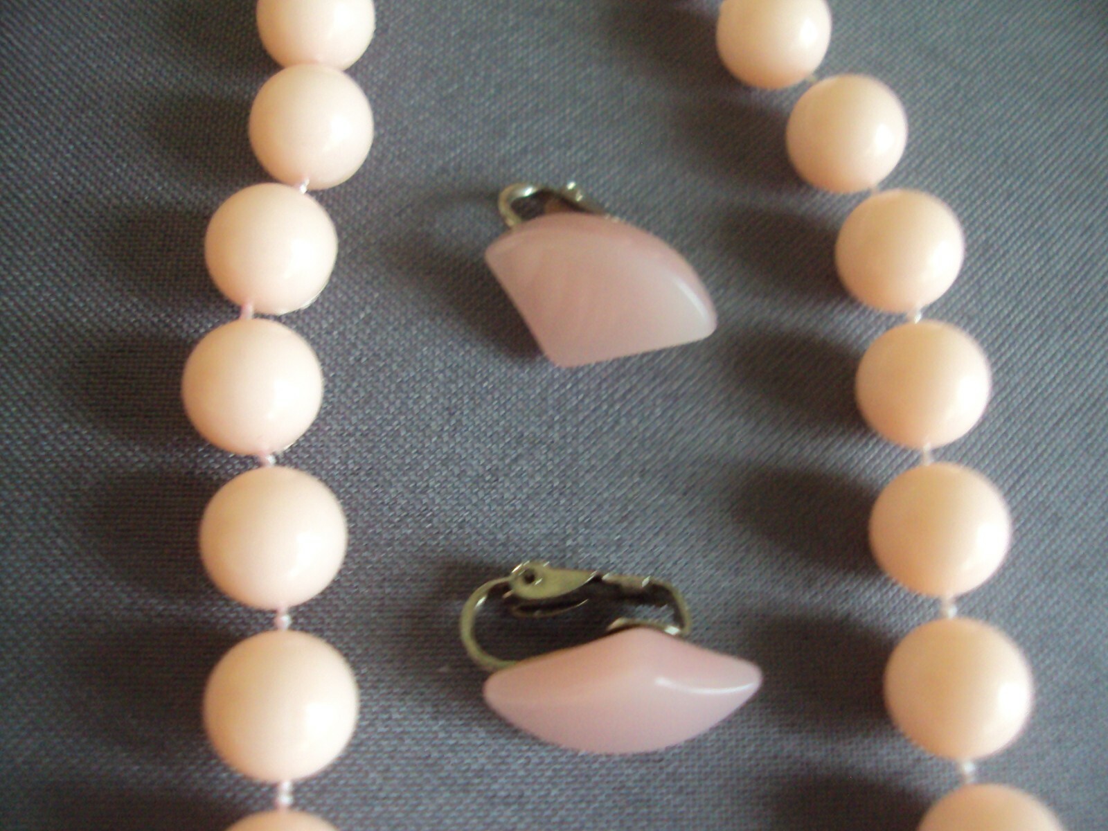 Lot of Vintage Plastic Bead Necklaces and Clip Earrings Red, Blue, Pink, Gray