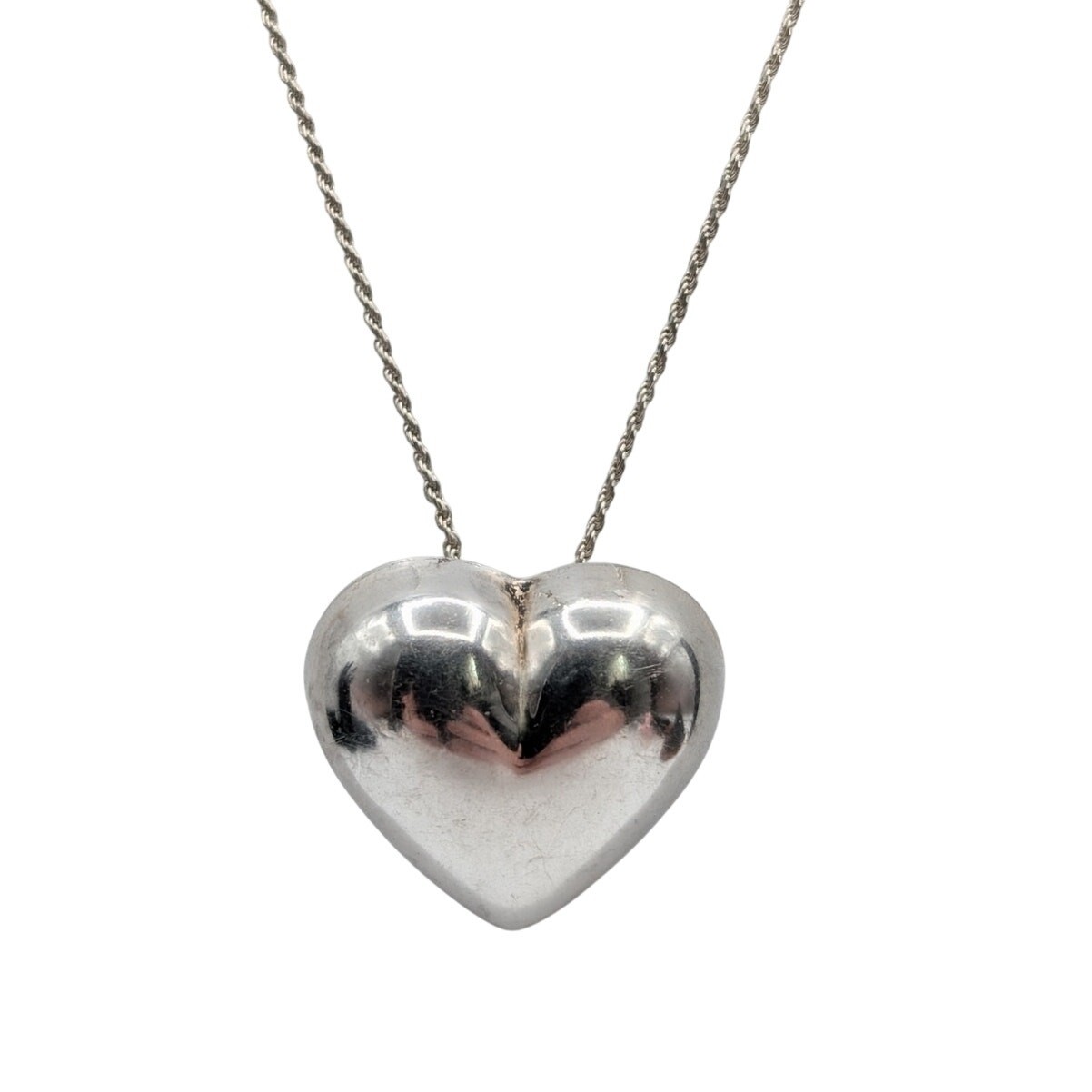 Vintage 925 Italy Sterling Silver Puff Heart Pendant Chain 20″ Necklace