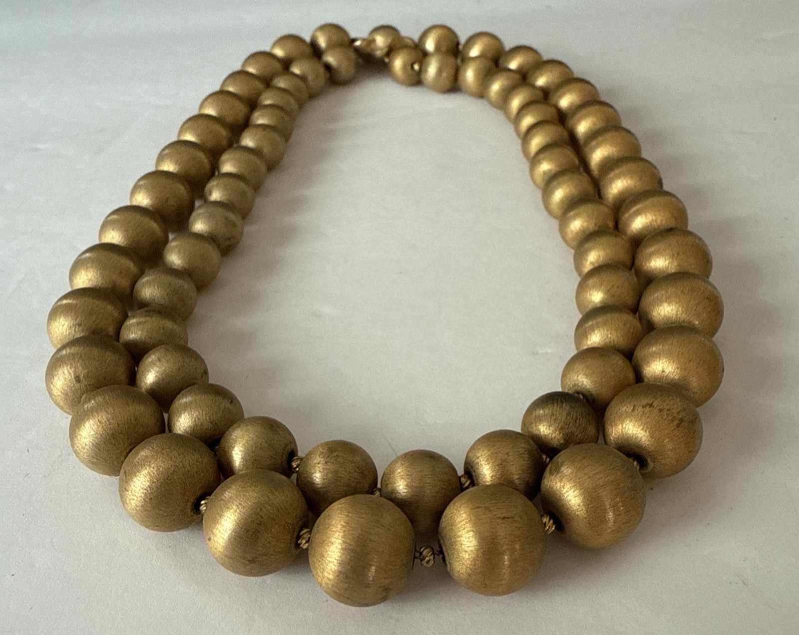 VENDOME Double Strand Gold Tone Beaded Necklace Satin Finish Signed