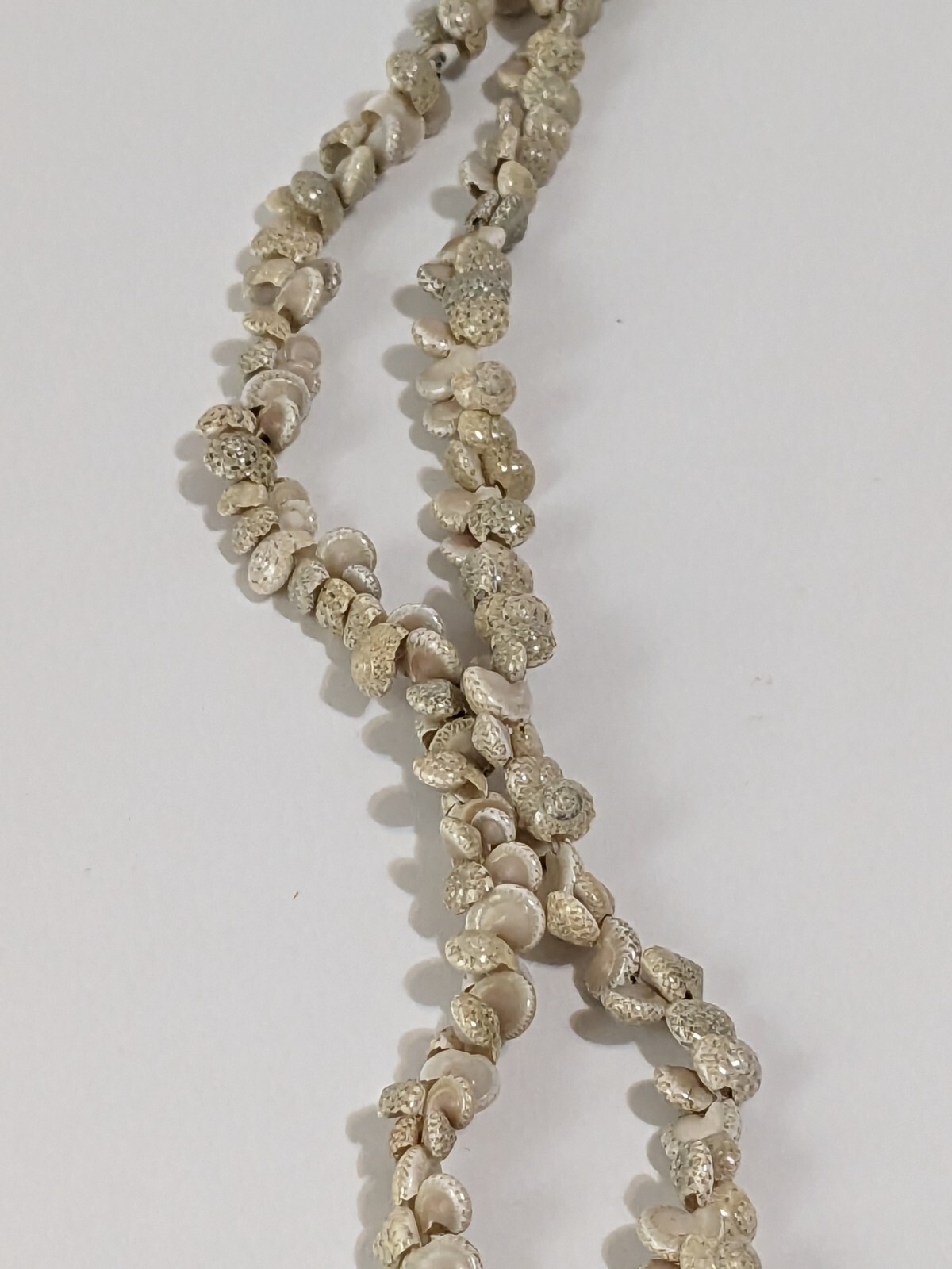 Vintage Ivory & Beige Small Shell Infinity Necklace. Beach Life. Long. 36″.