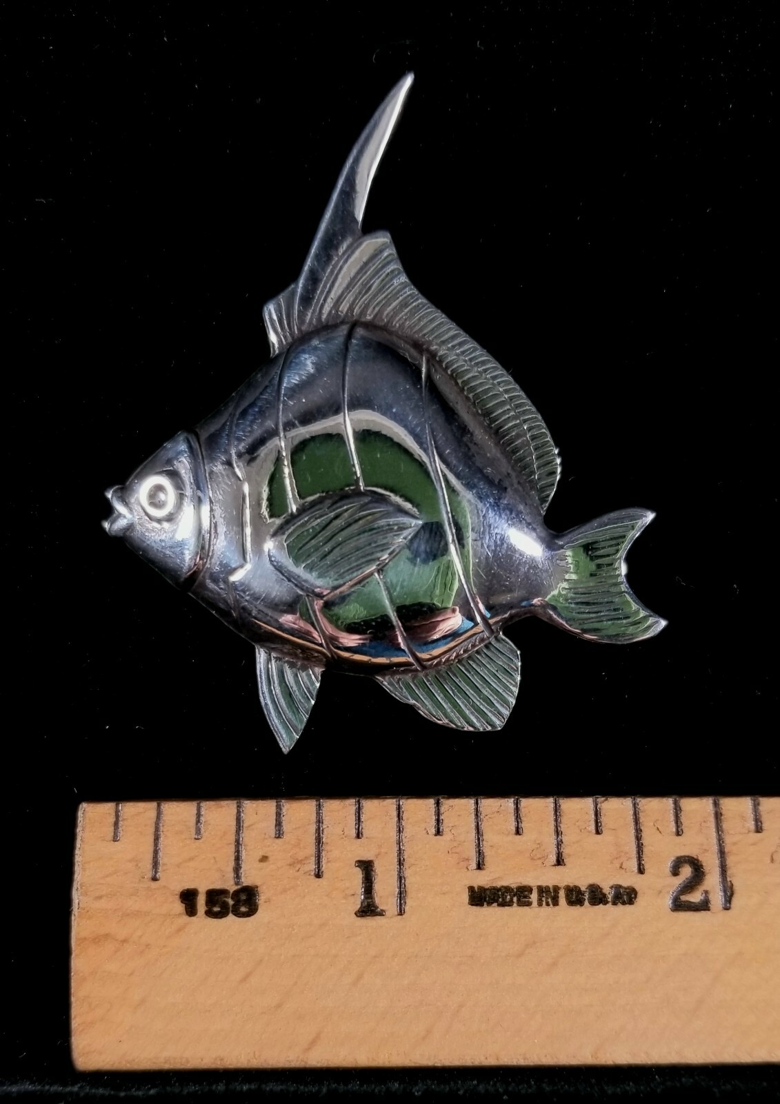 Modern Fish Brooch Or Pin Marked Sterling Silver 5 Grams 2 1/4 x1 7/8 Inches EXC