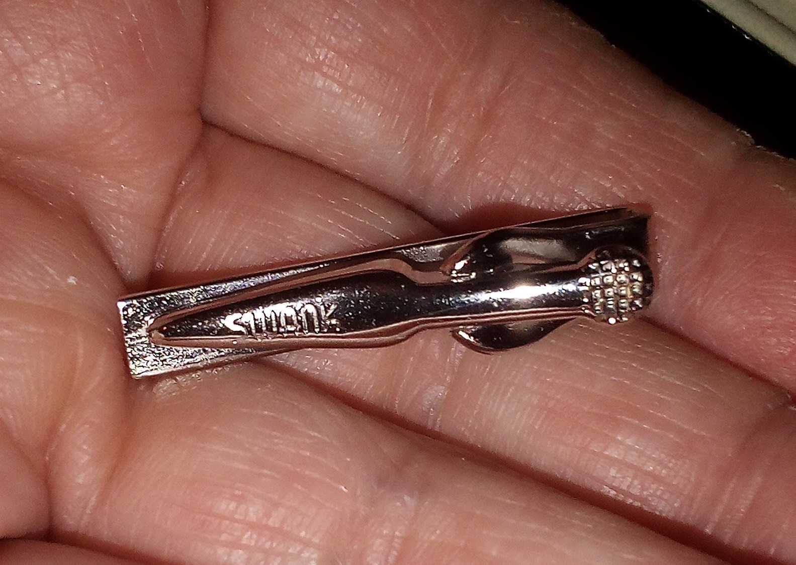Vintage Swank Silver Tone Fleur De Lis Black Enamel Cuff Links & Tie Clip Set