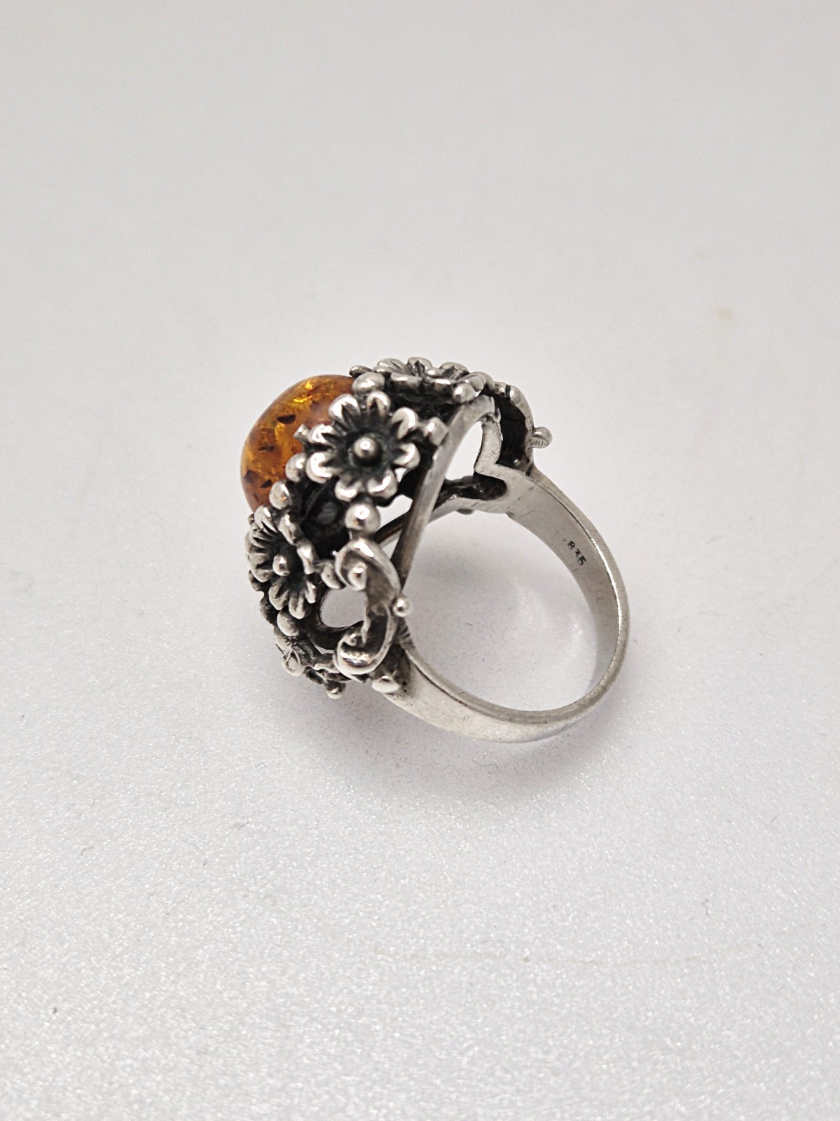 Vintage silver amber floral design ring (following N.E.From)