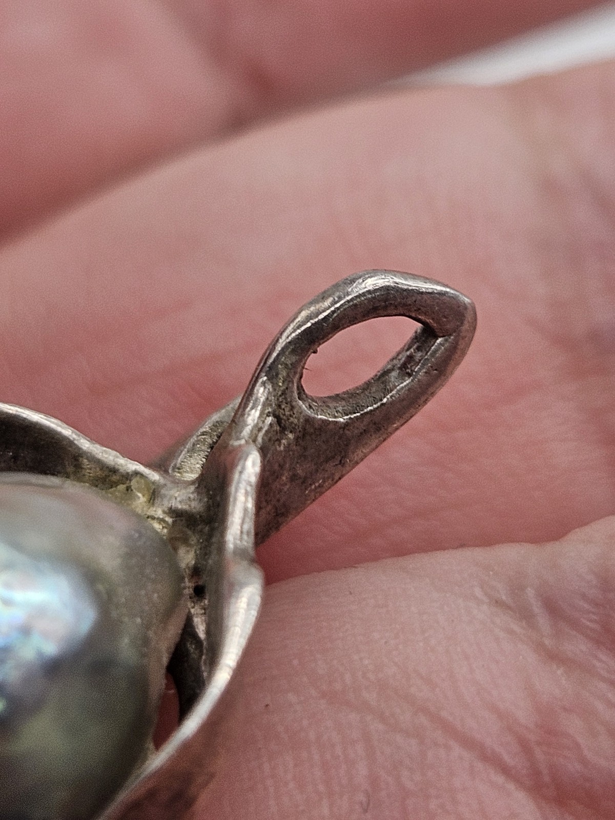 Vintage Artisan Modernist Brutalist Sterling Pearl Pendant