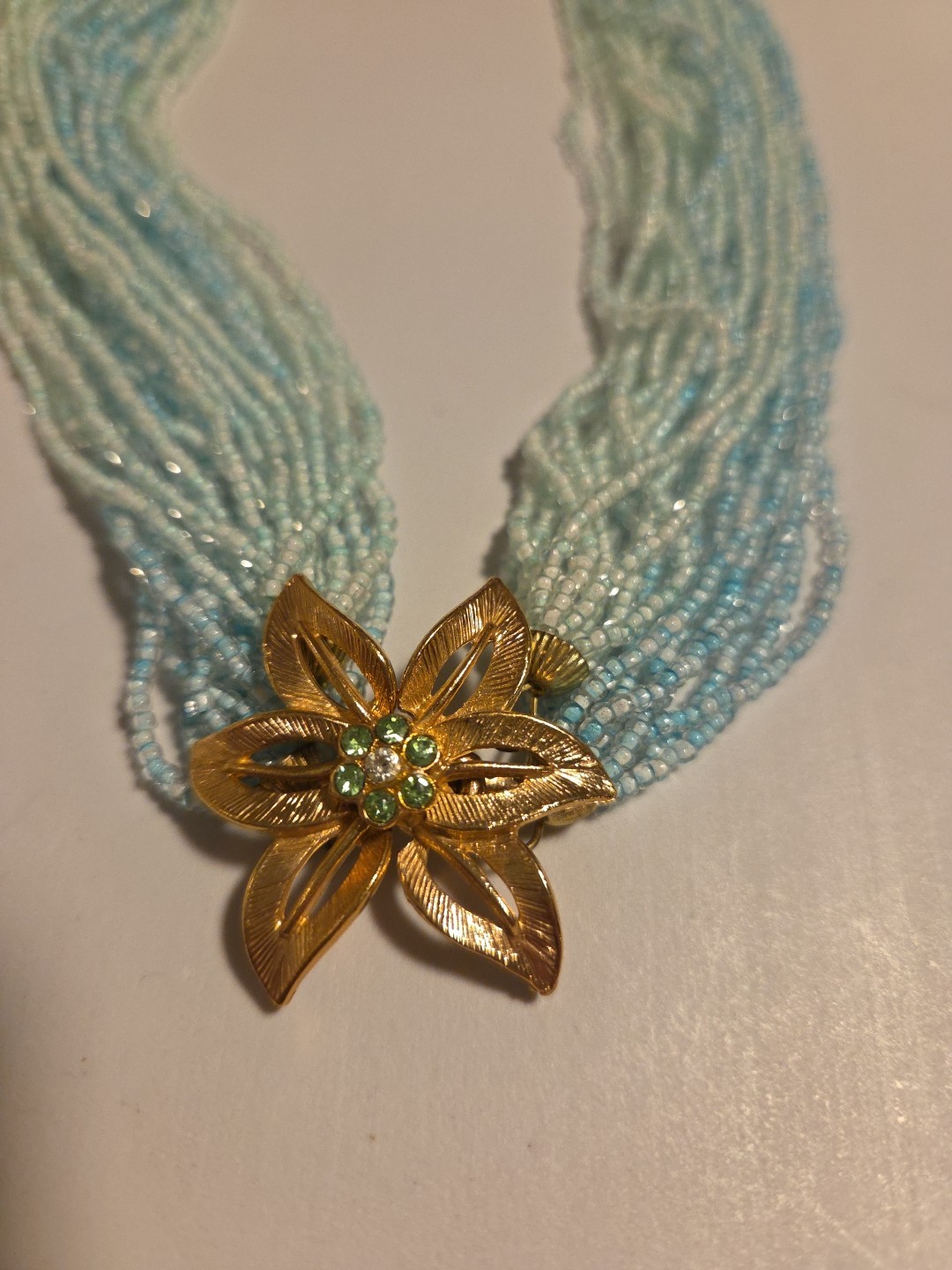 BeautifulVintage Aqua Beaded Necklace And Clip Earrings