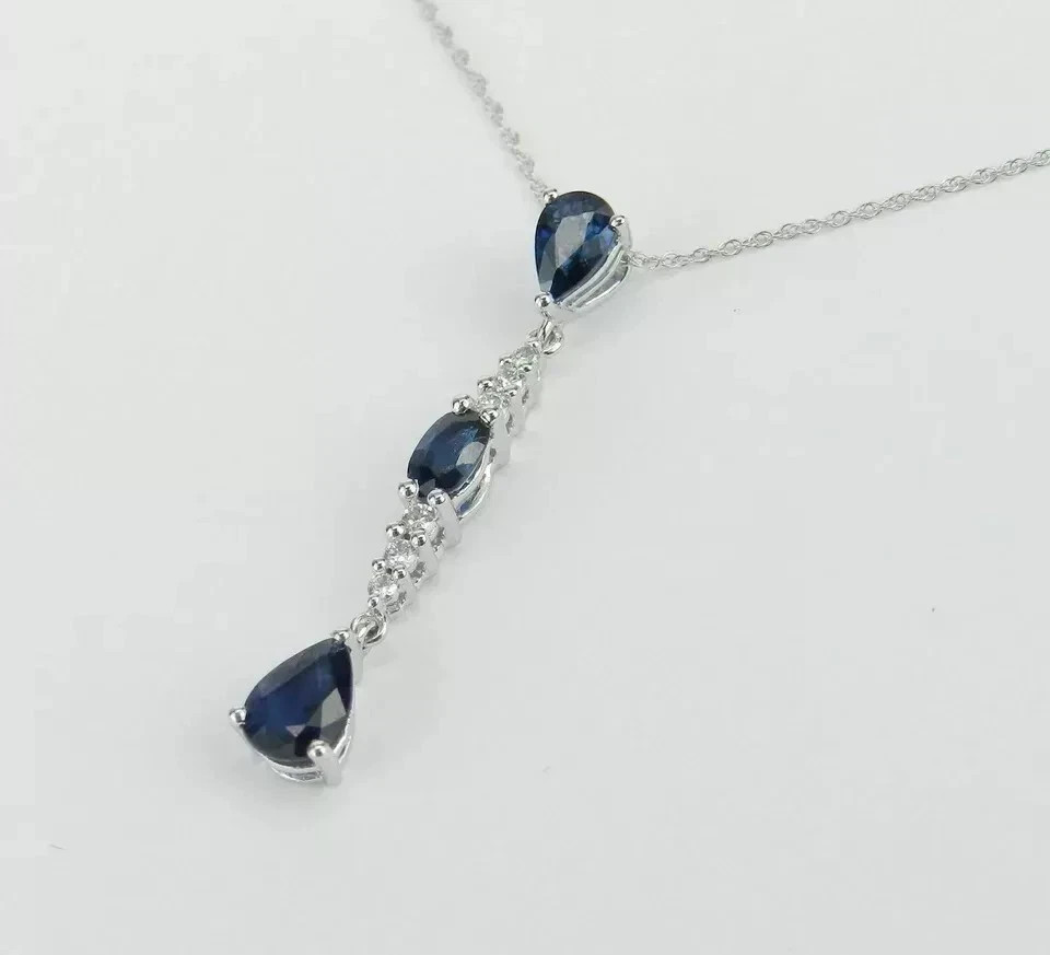 Art Deco Style Lab Created Sapphire & Diamond Wedding 14K White Gold FN Pendant