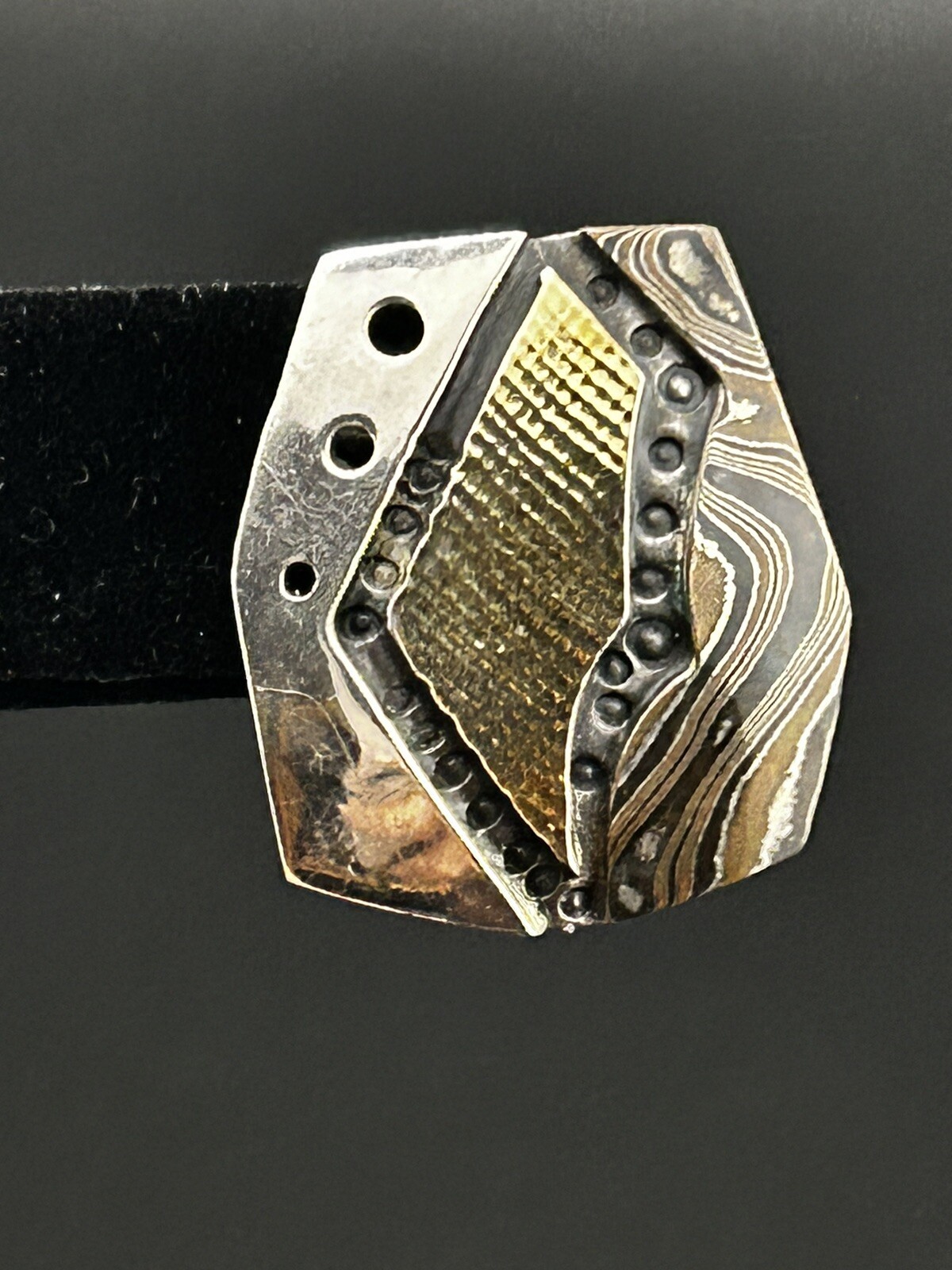 Vintage Sterling Designer Signed Geometric Mixed Metal Textured Accent Earrings
