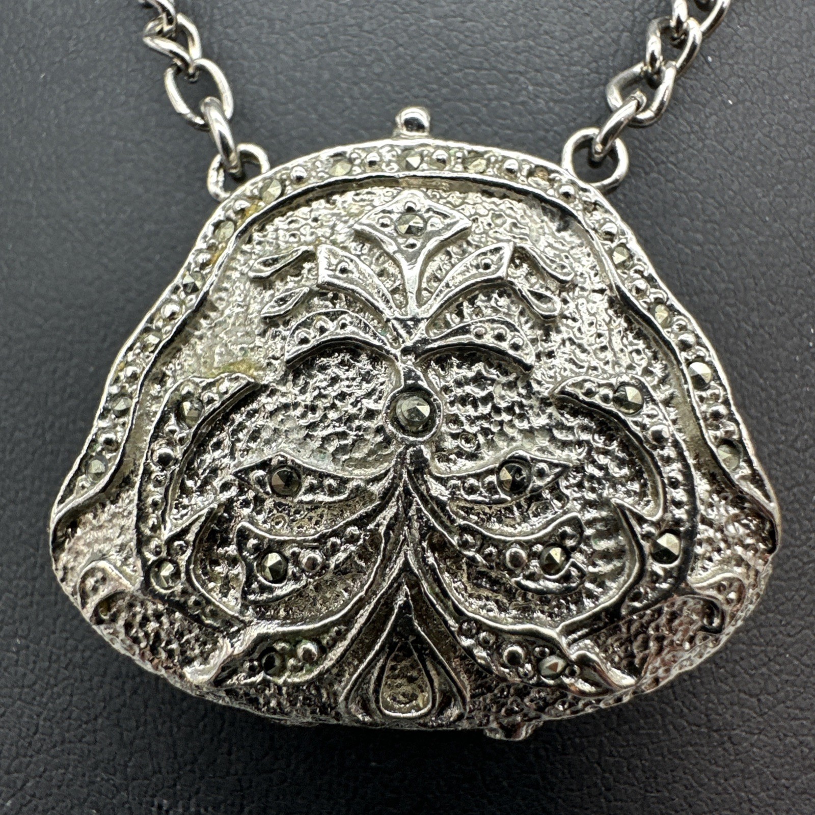 Vintage Xanadu Quartz Y2K Purse Hidden Watch Necklace Works Marcasite Adorned