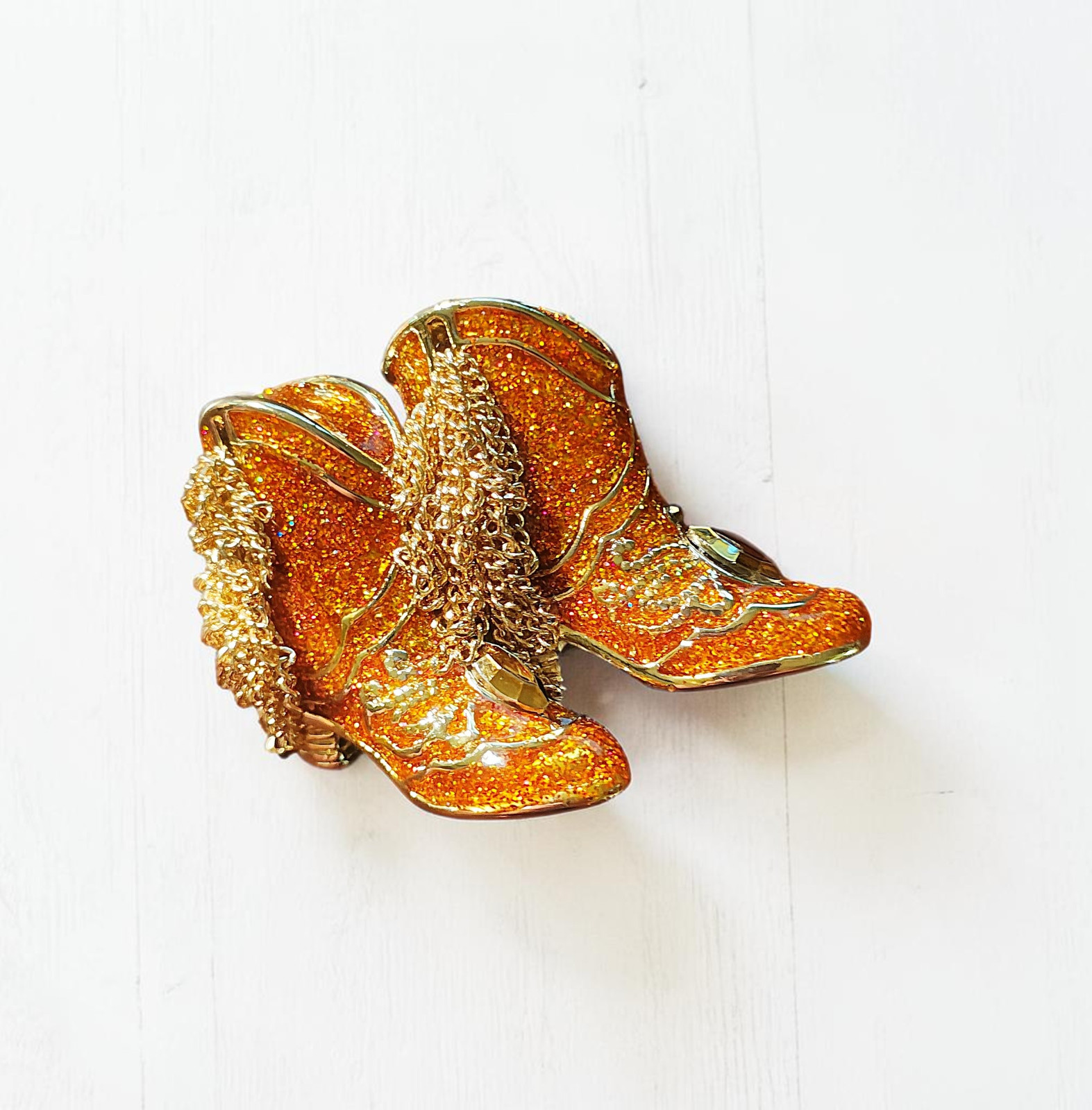 Vintage Napier Gold Tone Cowboy Boots Enamel Pin Brooch, Western Jewelry Gift