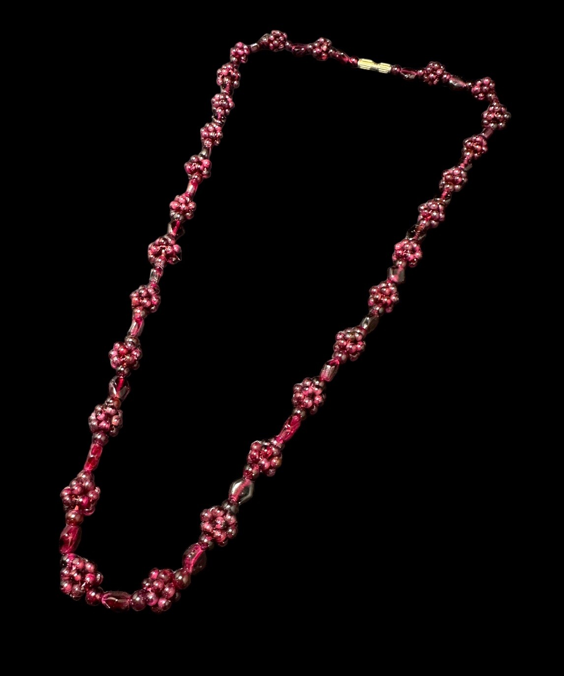 Art Deco Red Garnet Pyrope Necklace Cluster Beaded Berry Accents 26.5 Inches