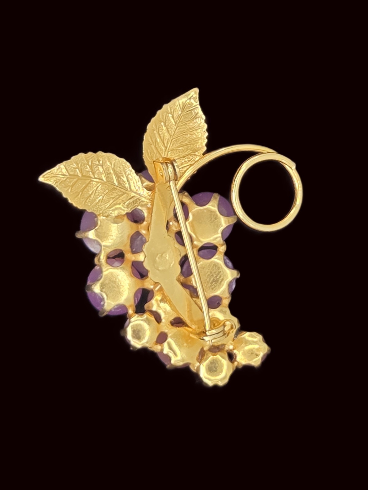 Vntg Bunch of Grapes Brooch, Unsigned, Pink Purple Acrylic, Gold Tone