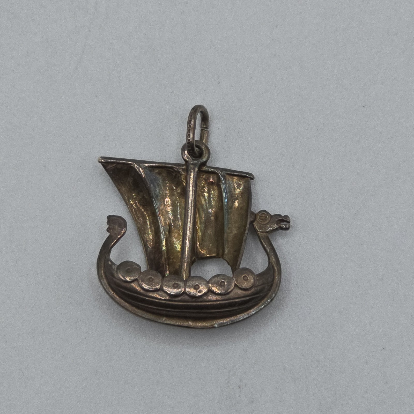 VTG Viking Ship Pendant Silver Dragon Boat Norse Nautical Unmarked 7g 1″ READ