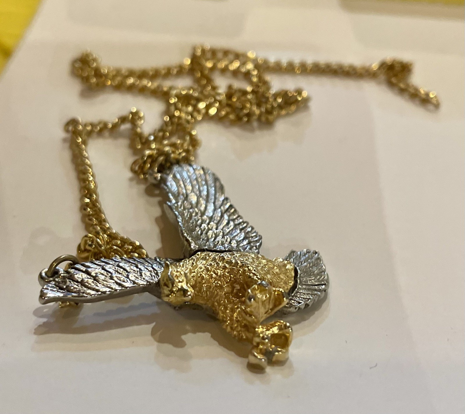 Vintage Gold Tone silver tone Mens Eagle Necklace Pendant with Chain (no clasp)