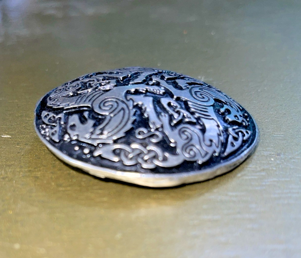 Celtic Wolf Brooch Pewter Pin with Intertwined Wolves 2.25 Inches Long
