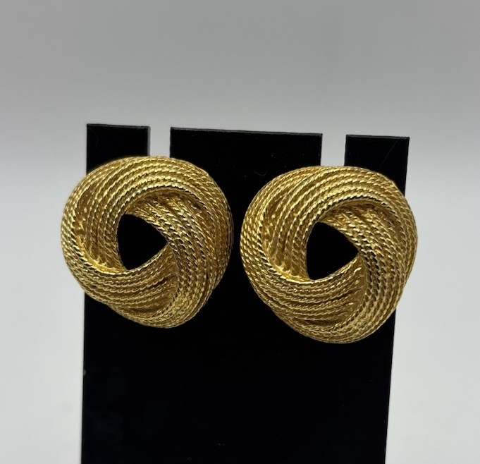 Vintage Gilted Goldtone Rope Knot Post Back Earrings Heavy Quality Unsigned