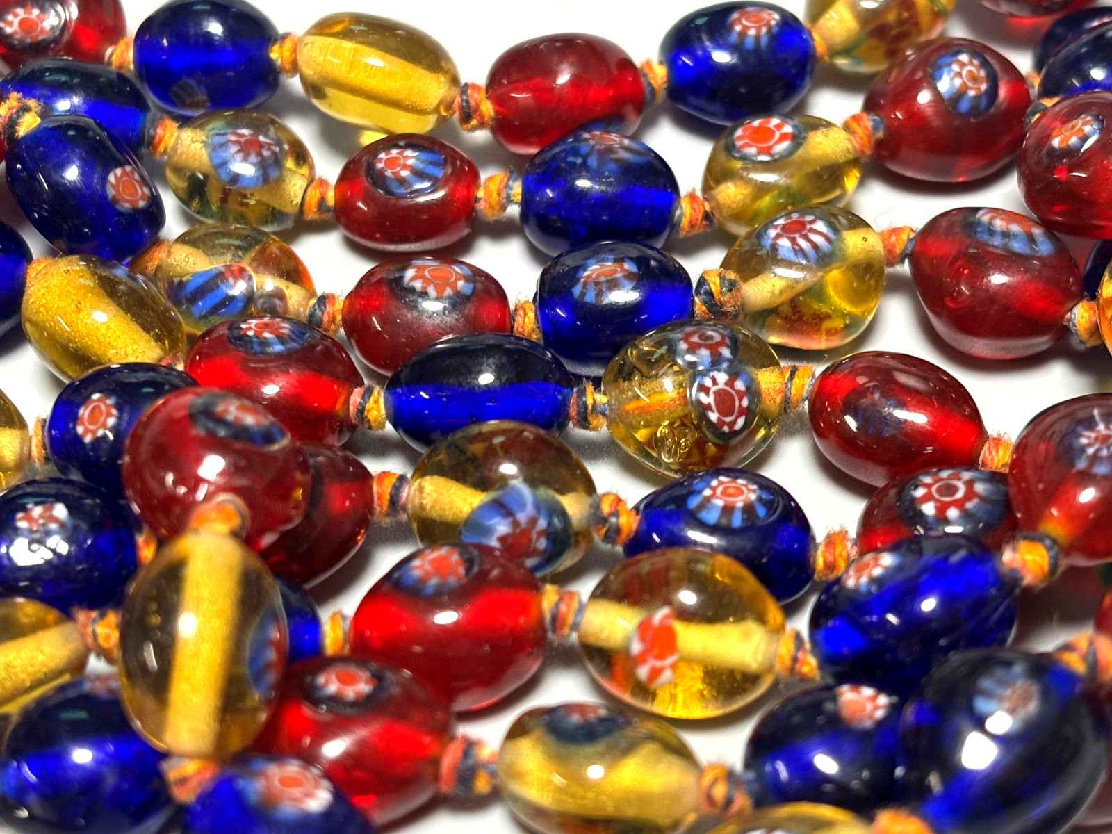 Vintage VENETIAN MURANO GLASS Bead Knotted Rope Long Necklace 62″ – 180g