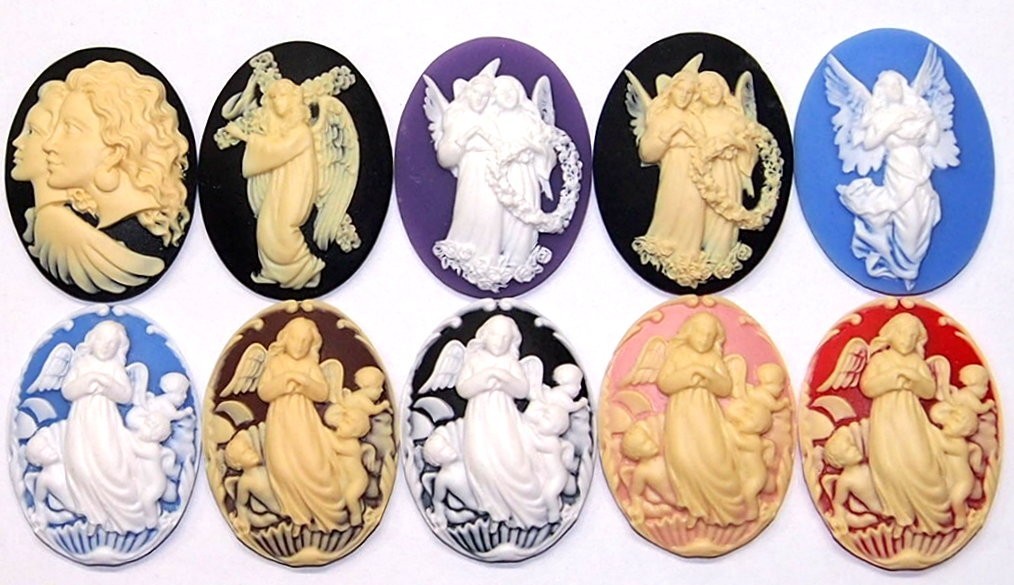 10 Different 40x30mm Victorian Beautiful Guardian Angel Cameos, All Very Nice