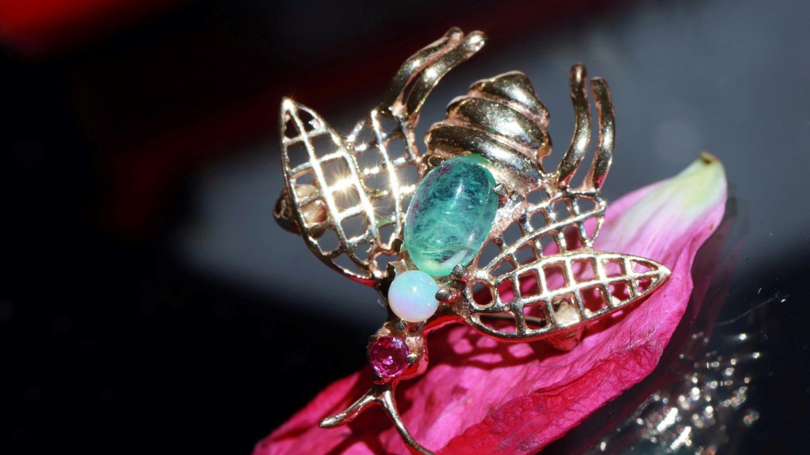 14k yellow gold brooch 0.90ct natural multi gemstone 0.97″ bee pin 2.24gr N3140