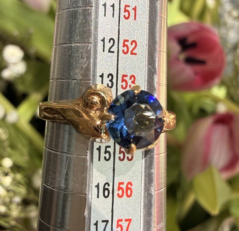 Vintage Seta Gold Plate Sapphire Ring Size 6.75 Solitaire Estate Find