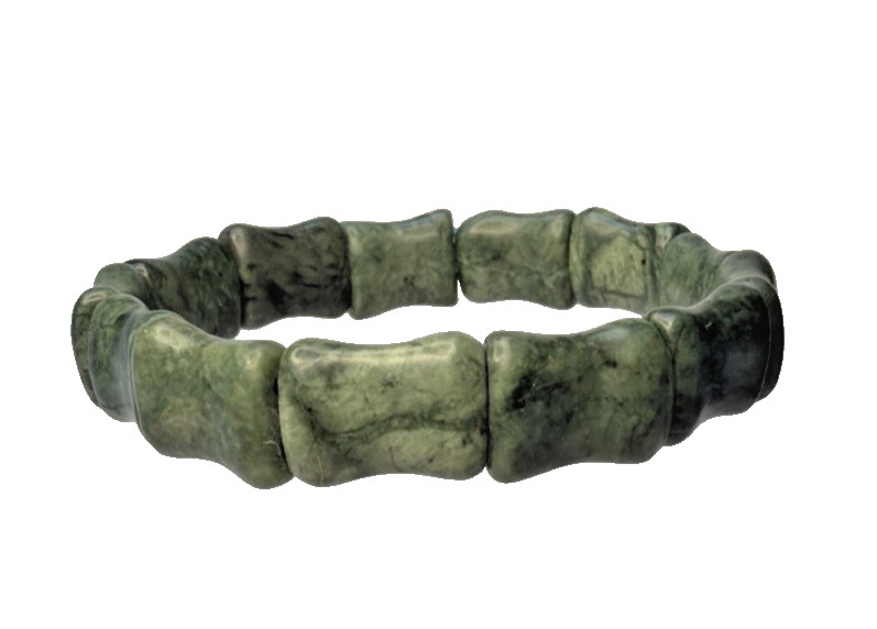 Natural Nephrite Jade Serpentine Stretch Bracelet Good Luck Bamboo Bone Read