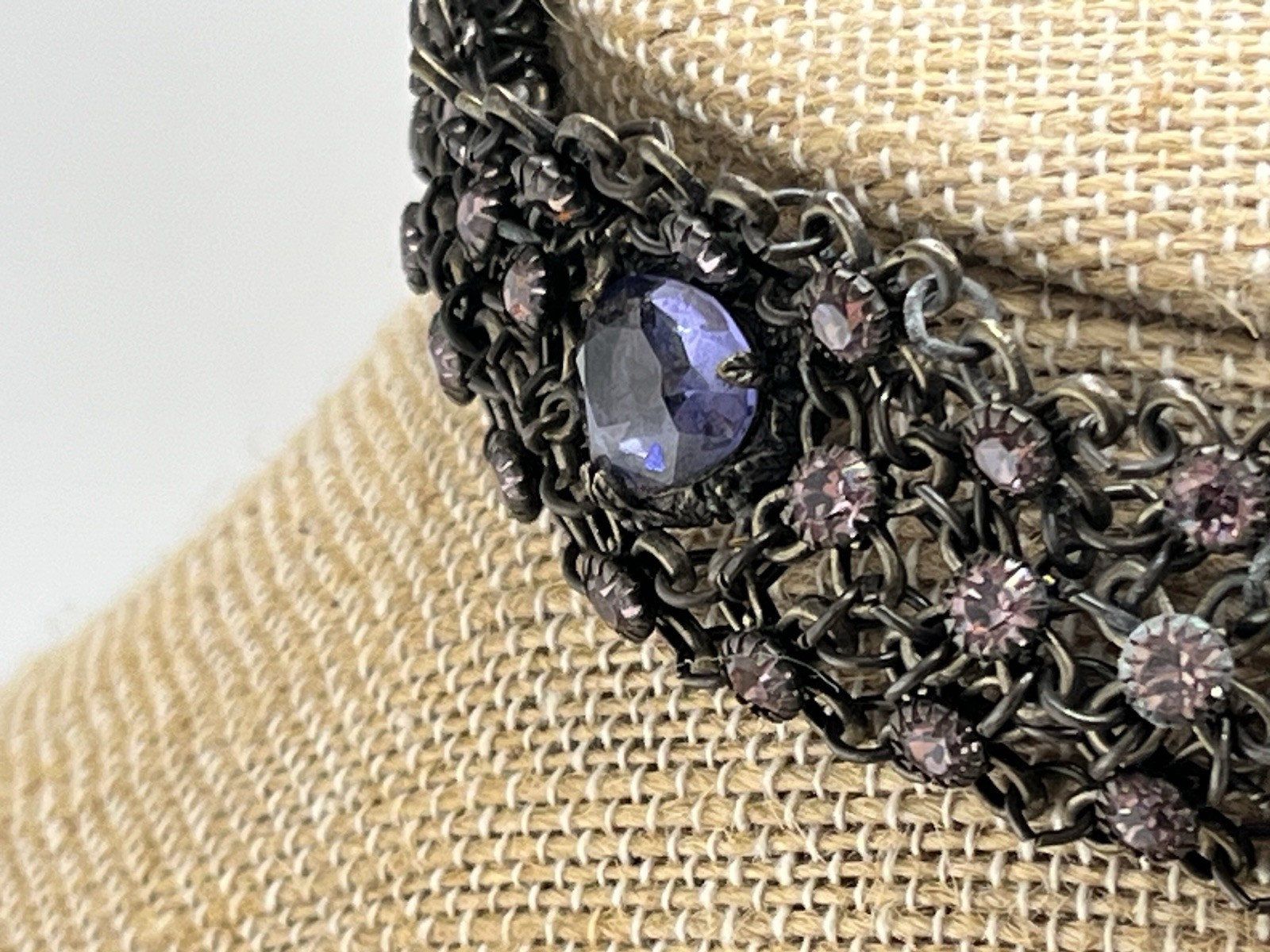 Vintage Kenny Ma san francisco Necklace 16 1/2 In Pink And Purple Rhinestones