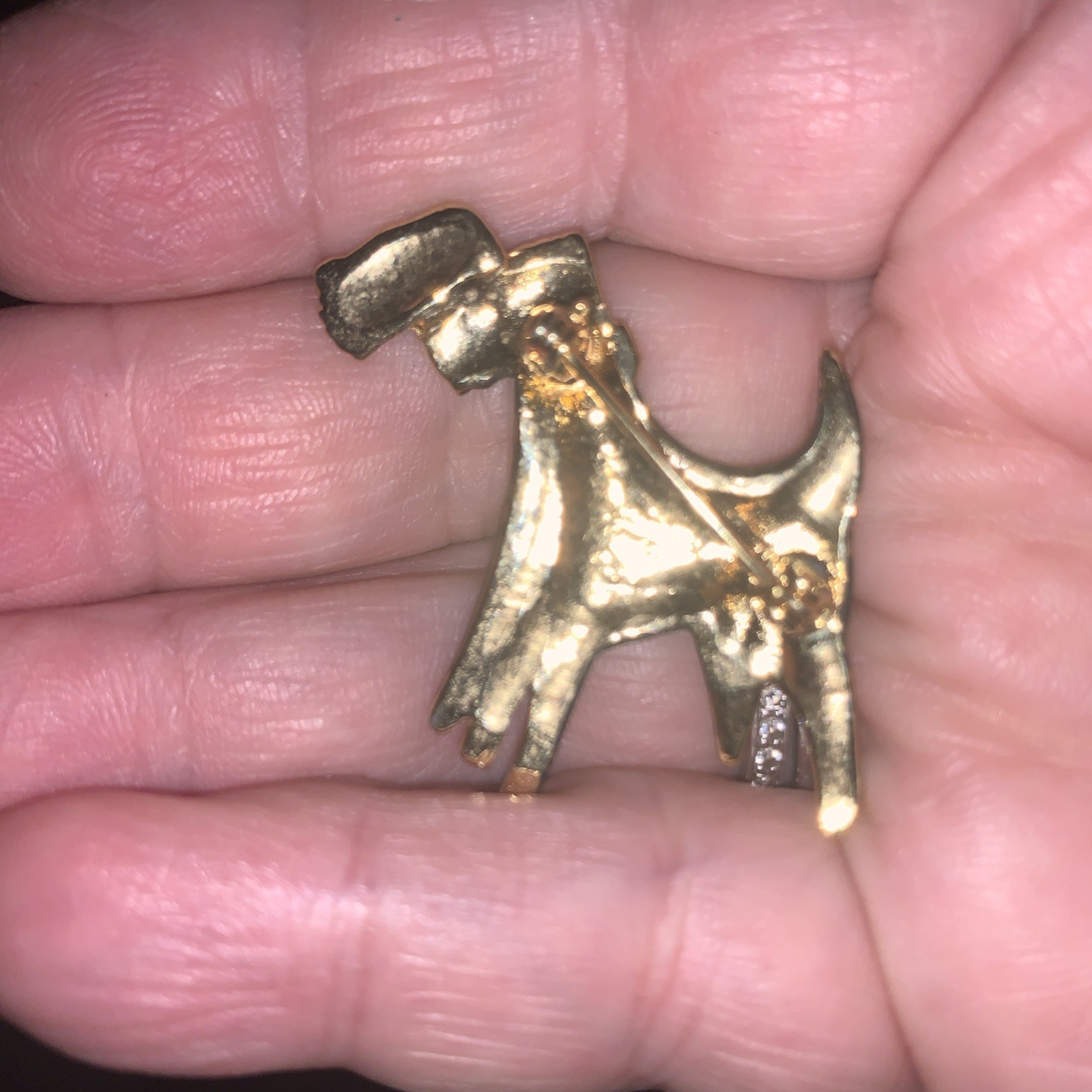 Vtg Giovanni Airedale Terrier Brooch Pin Black Gold Enamel Rhinestones Collar