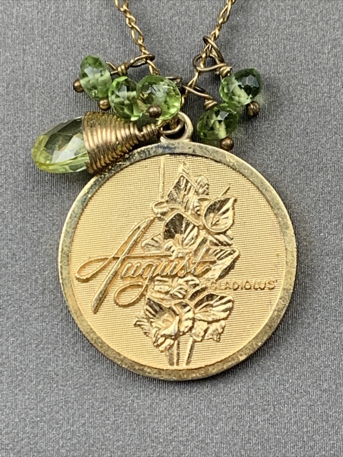 vintage GARA DANIELLE august birthstone 14k GF peridot GEMSTONE flower necklace