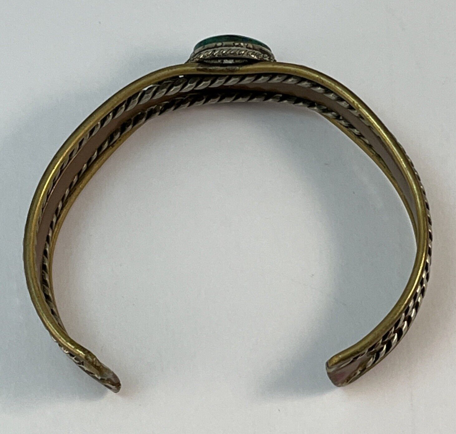 Copper Brass Silver Mixed Metals Green Malachite Cuff Bracelet Rustic READ