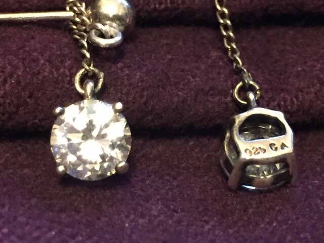 CA 925 Sterling Slver Cubic Zirconia Earrings Vintage.-1C147