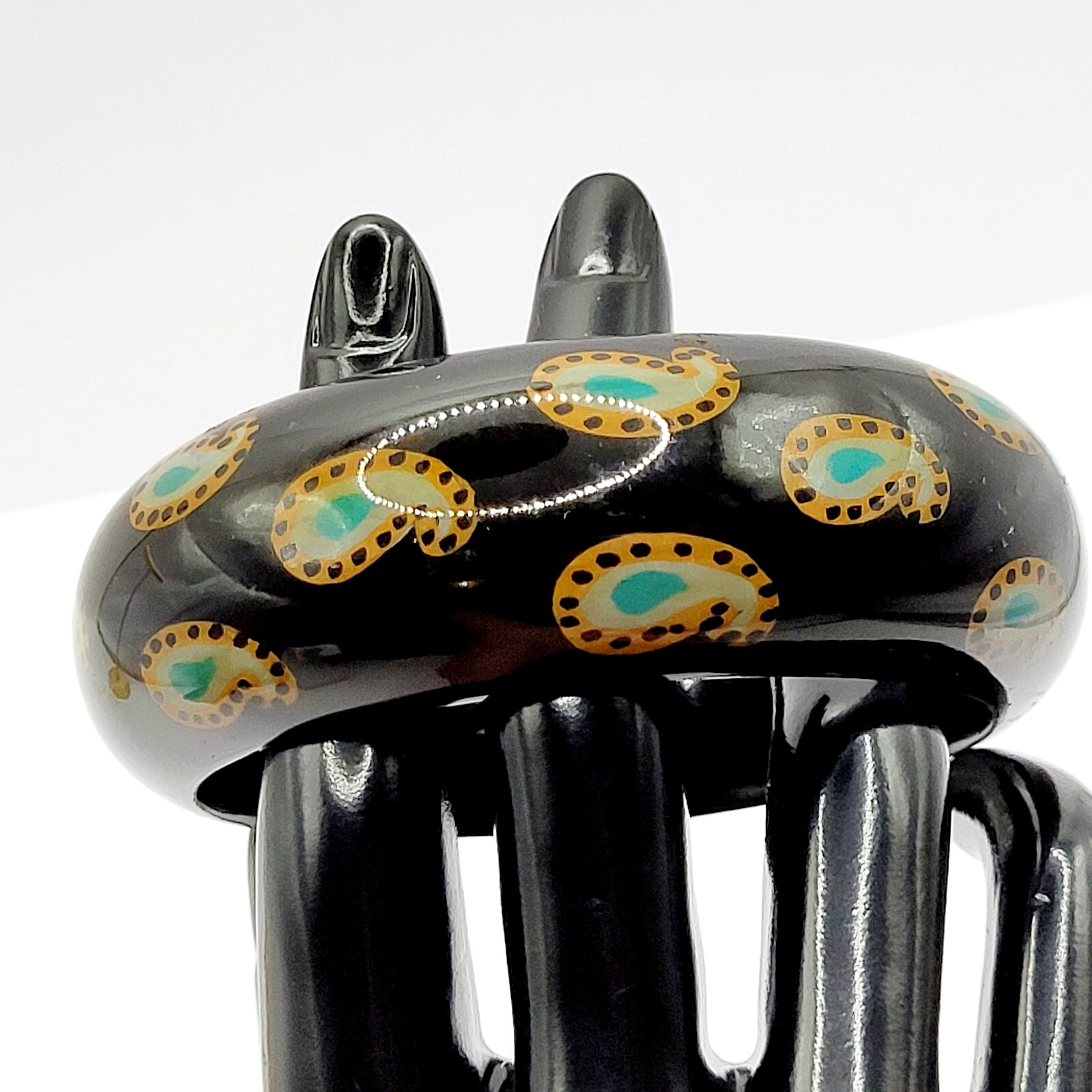 Paisley on Black Vintage Wide Chunky Vintage 1980s Acrylic Bangle Bracelet 8 In