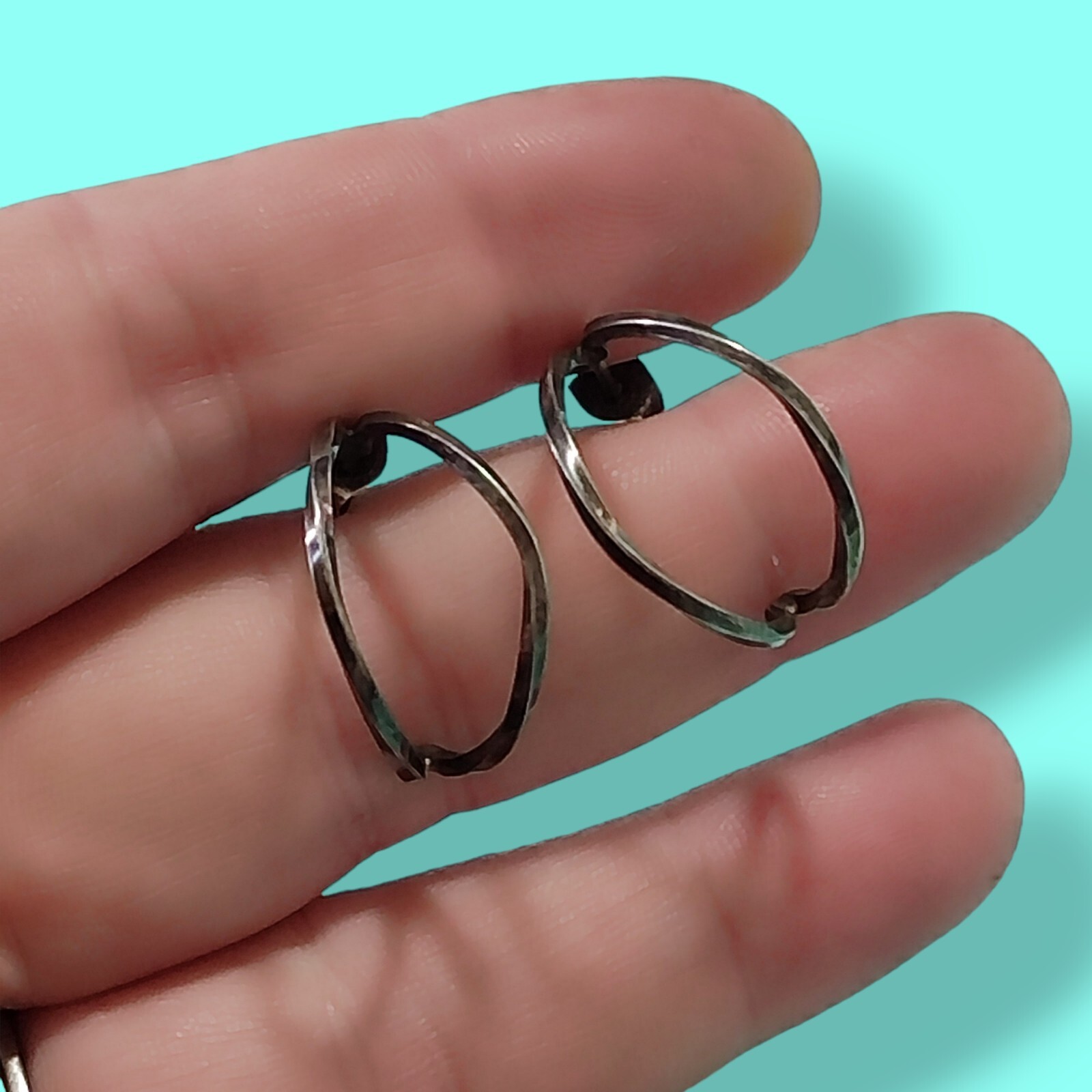 Sterling Silver Twist Wire Half Hoop Earrings Vintage Heavy Patina Signed