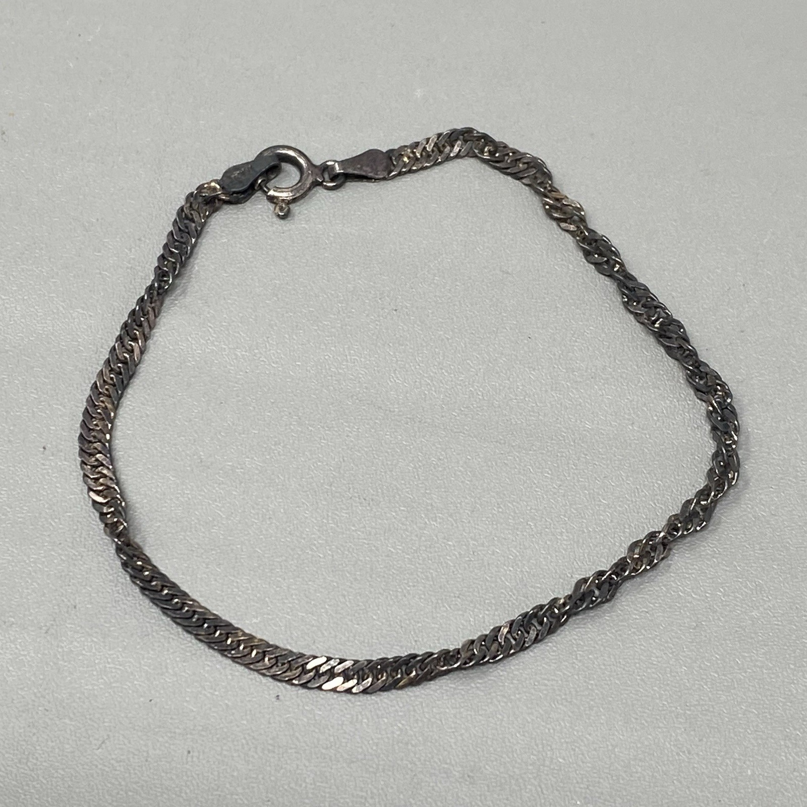 VTG Sterling Silver Twist Chain Bracelet Patina 925 Italy PT Quality 6.75″
