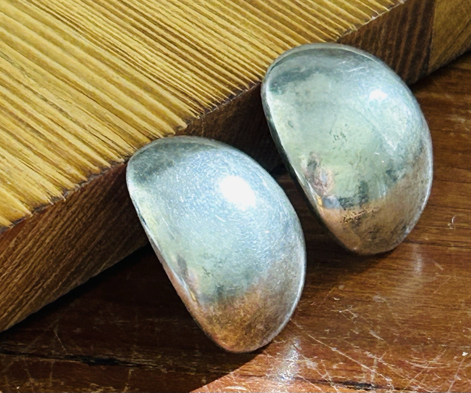 Vintage Modernist 925 Sterling Silver Oblong Puffy Dome Post Earrings 13.05 Gr.