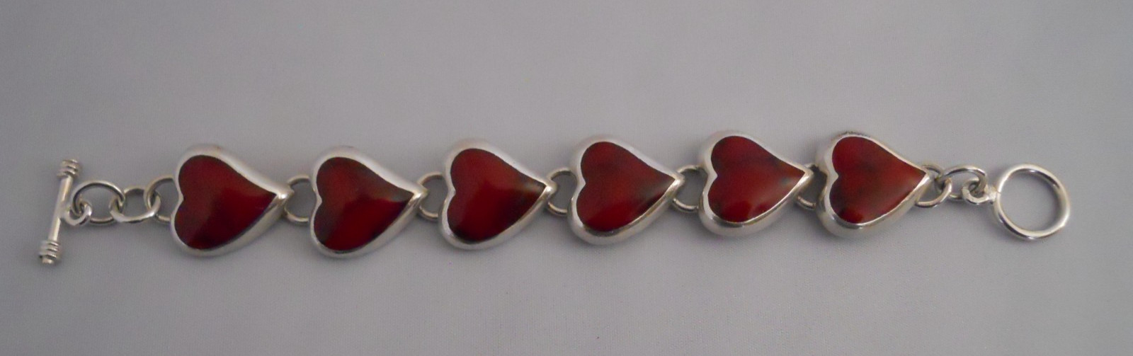 Vintage ATI 925 Red Jasper Heart Bracelet Sterling Silver Bracelet 36.2 grams