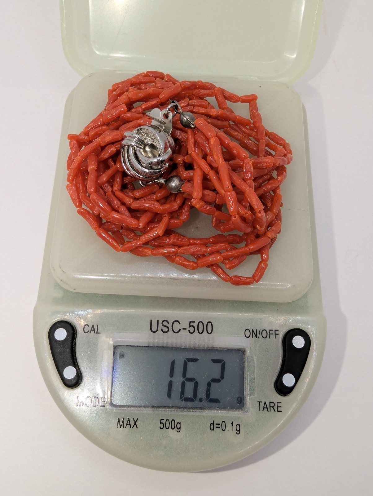 Coral Necklace 5 Strand Vintage Undyed Natural Red Coral Small Tube Beads 16.2gm