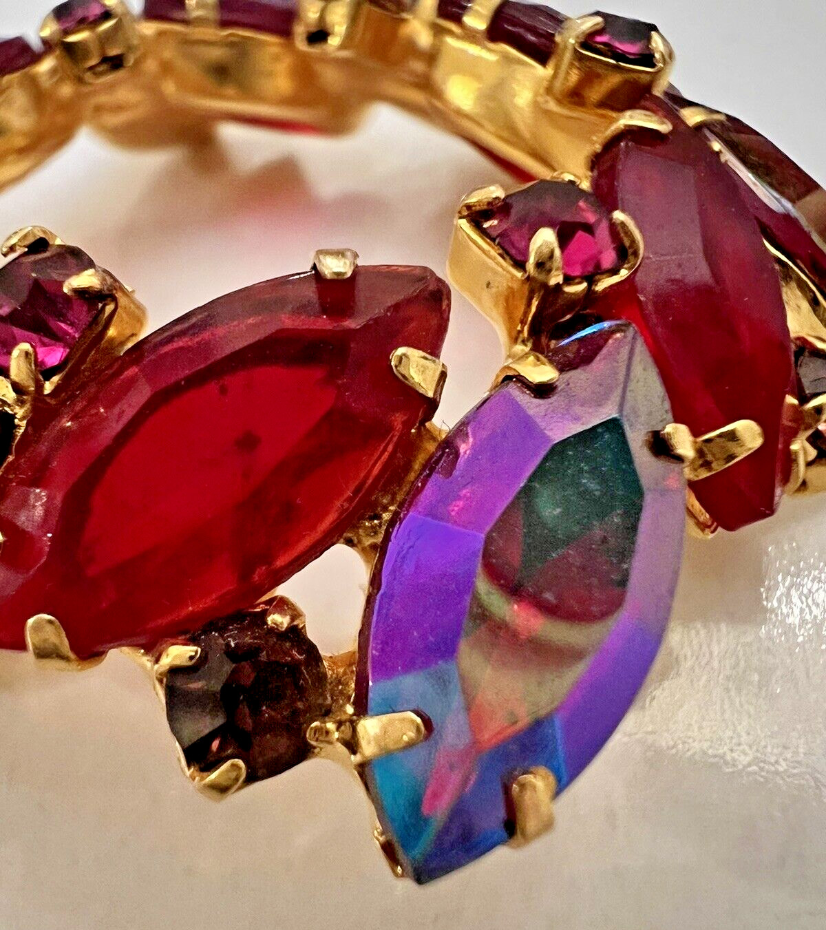 VTG D&E Juliana Brooch Siam Red A B Marquise Purple Fuchsia Open Back Rhinestone