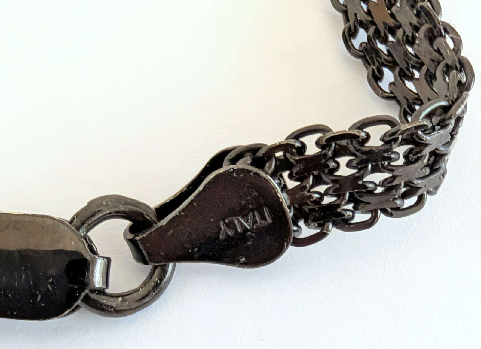 Beautiful Vintage Italy 925 Sterling Silver Black Enamel Mesh Chain Necklace 20″