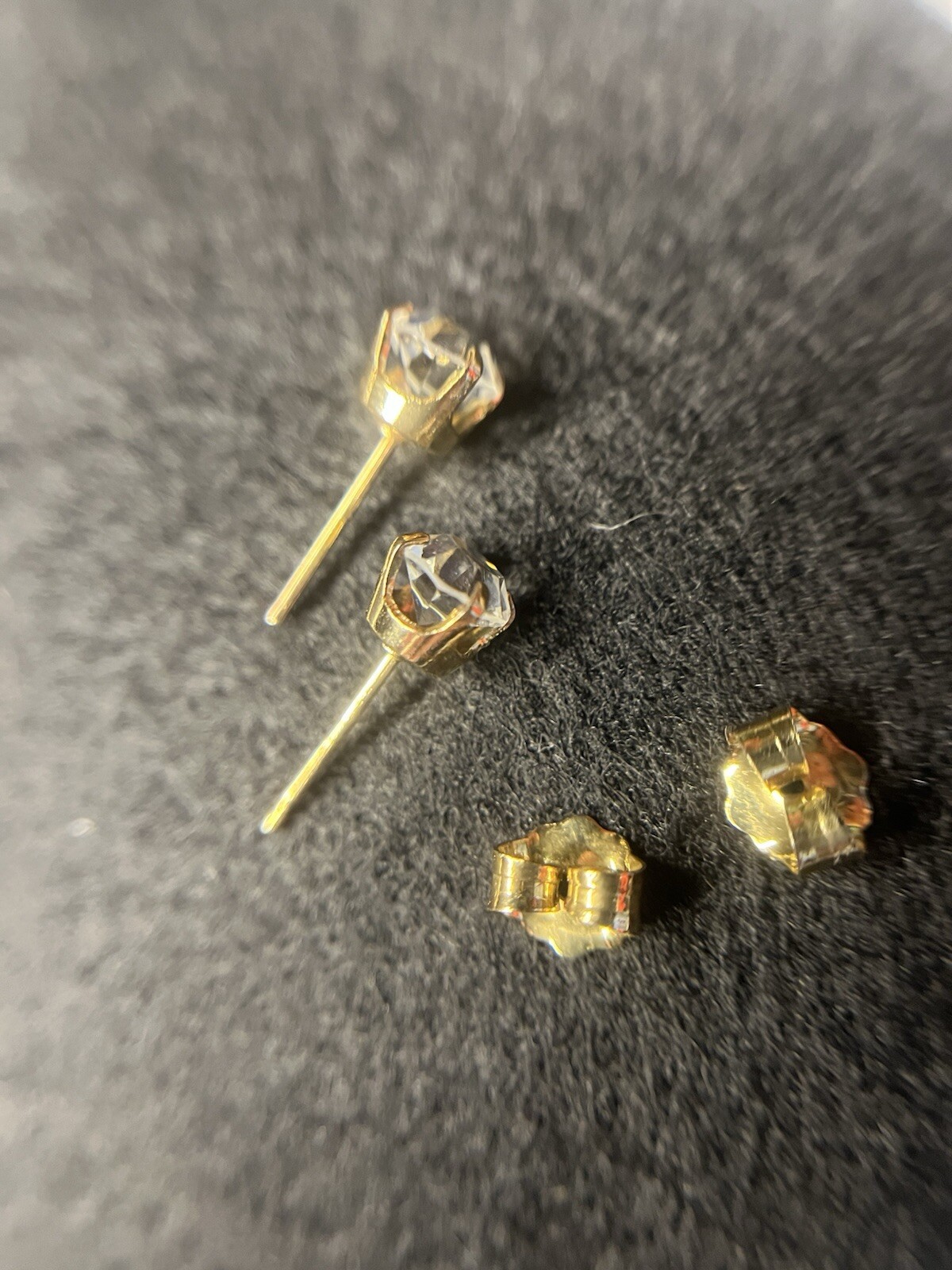 VTG Cubic Zirconia Stud Earrings 5.3mm Deadstock Gold Tone Pierced Post 1980-90s