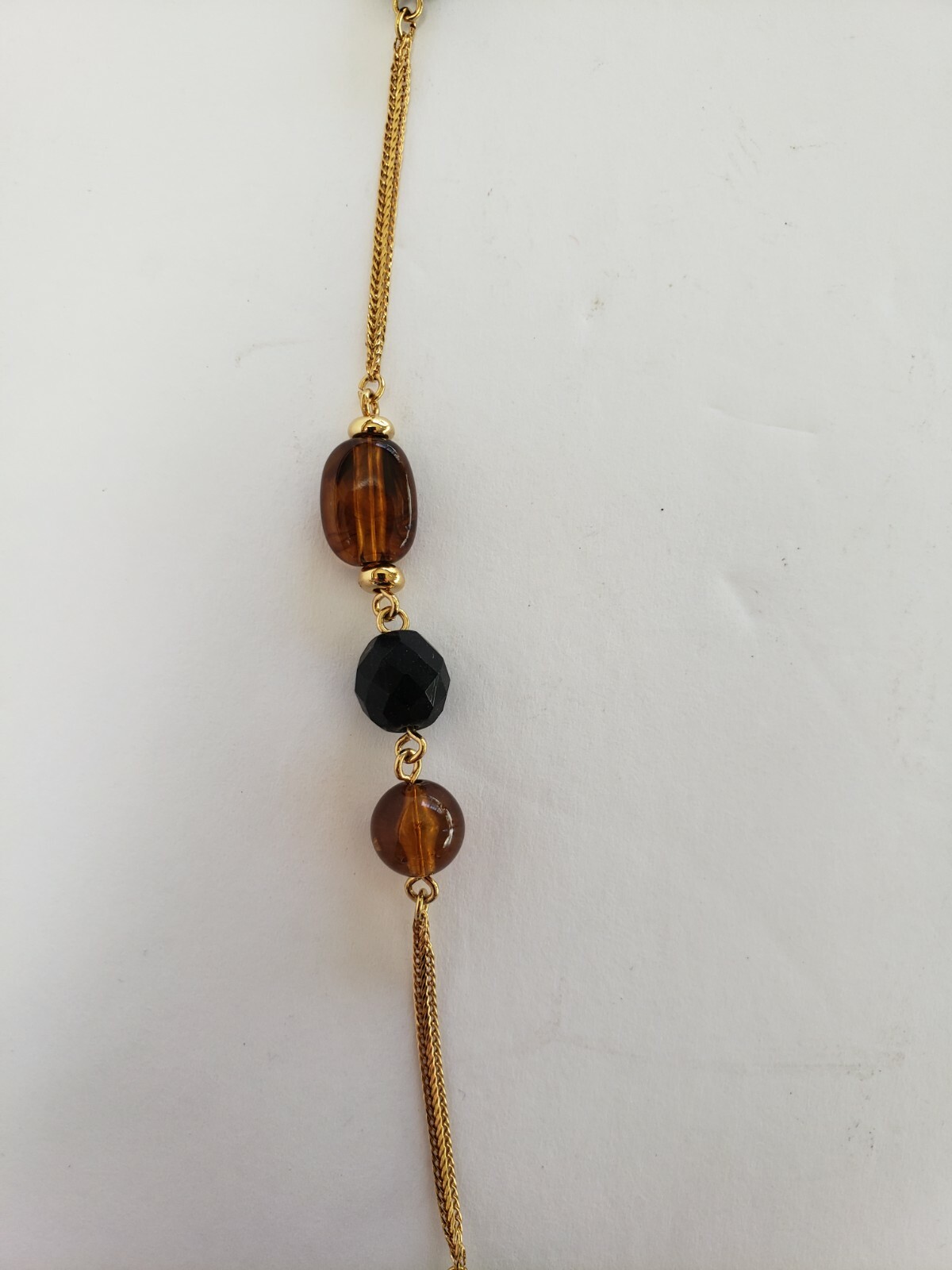 MONET SIGNED VINTAGE 16″ NECKLACE GOLD TONE WITH BROWN BLACK GOLD BEADS
