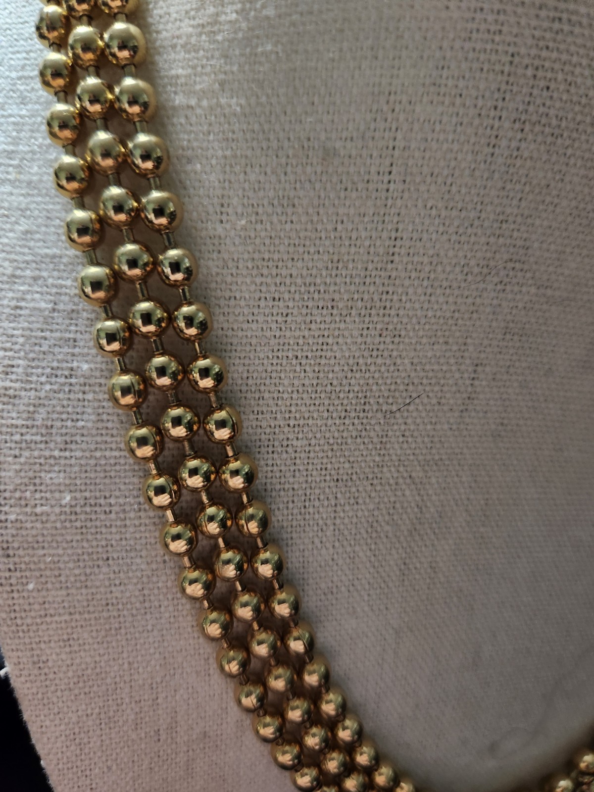 Vintage Gold Tone Beaded Necklace 3 Strands 16″ Small Beads Popcorn Link Retro