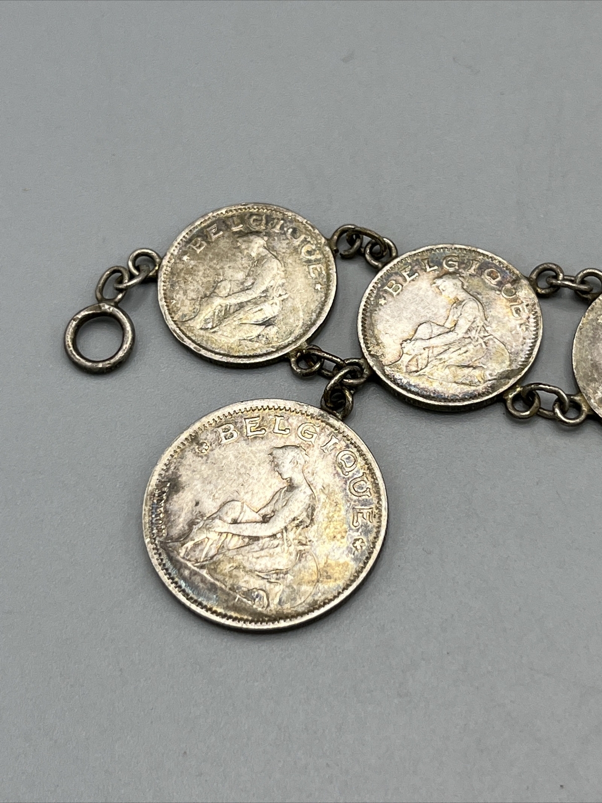 Belgian Silver Coin Bracelet Org Belgium Currency Hook Clasp 7″ Vintage
