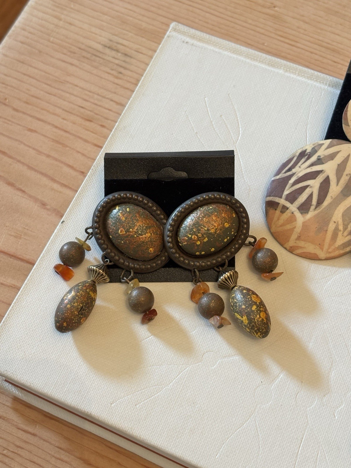 Mixed Lot 3 Pairs Multicolor Women’s Fashion Dangle Earrings Wood Bead Metal