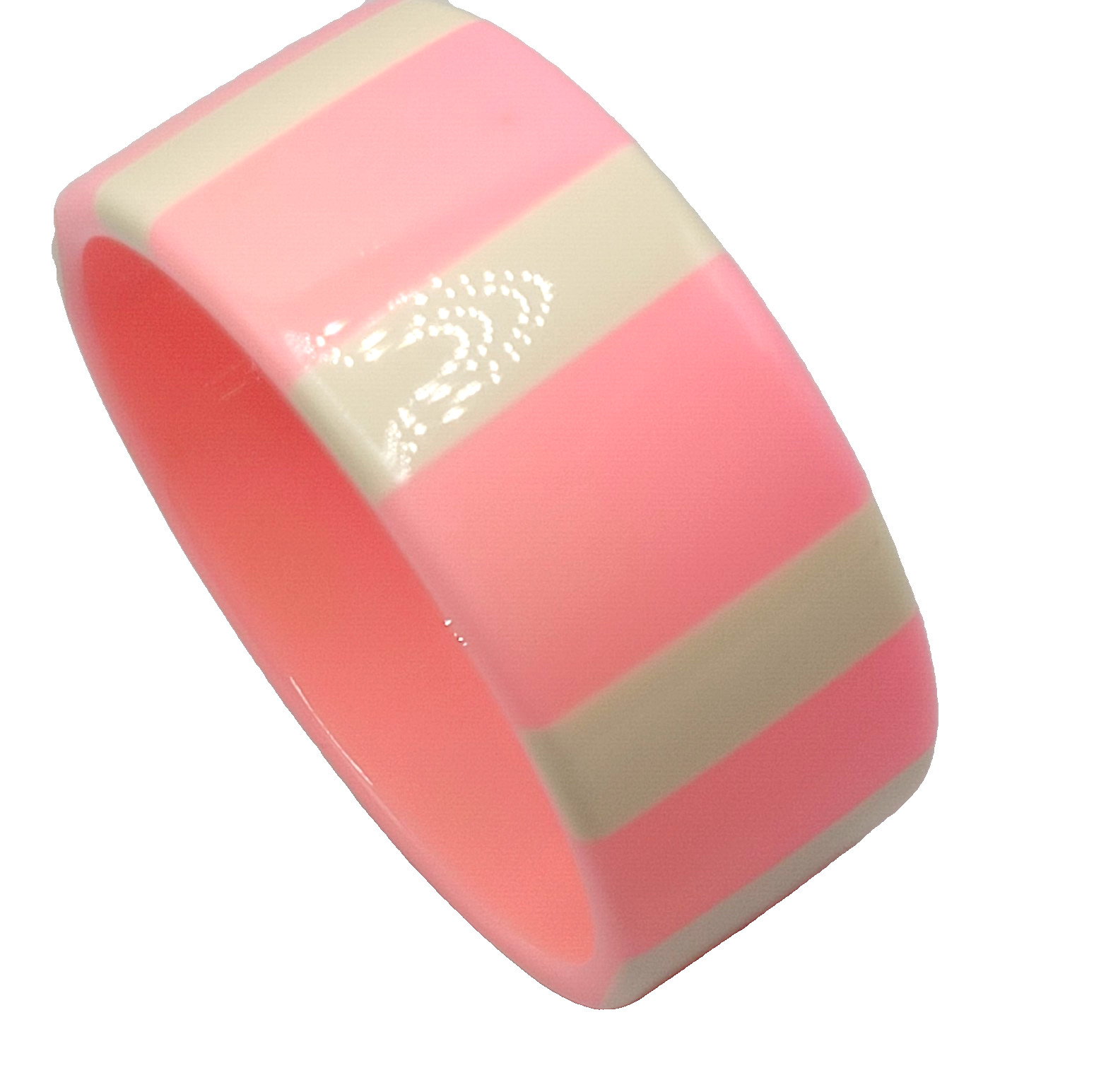 Bright Bubble Gum Cotton Candy Cream Stripe Chunky Acrylic Vtg Bangle Bracelet