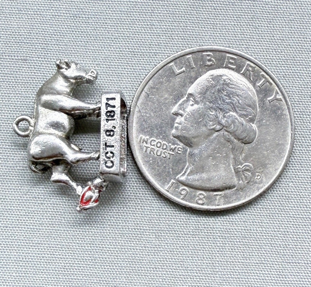 Vintage Sterling Silver Mrs. O’Leary’s Cow Charm Chicago Fire Lore History Wells