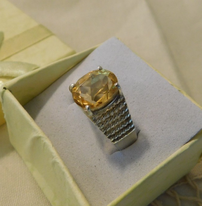 Sterling Silver Yellow Citrine Vintage Ring 925 Size 7