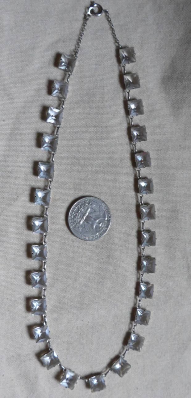 vtg 925 Sterling Silver & Rock Crystal Necklace 17″ 22g